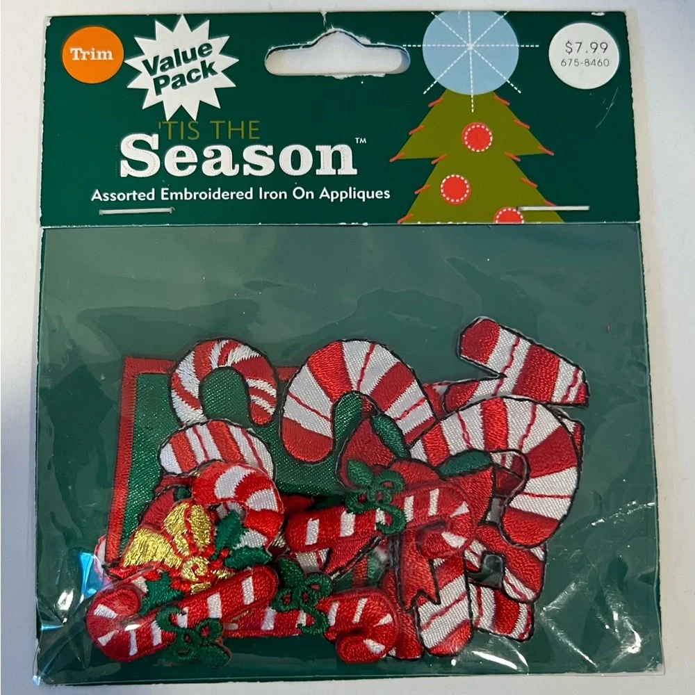 NEW 2003 Pack Assorted Embroidered Iron-On Christmas Candy Cane Appliques